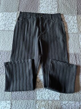 Women’s Simon Chang Black/Grey Vertical-Striped Trouser Pant Size 10